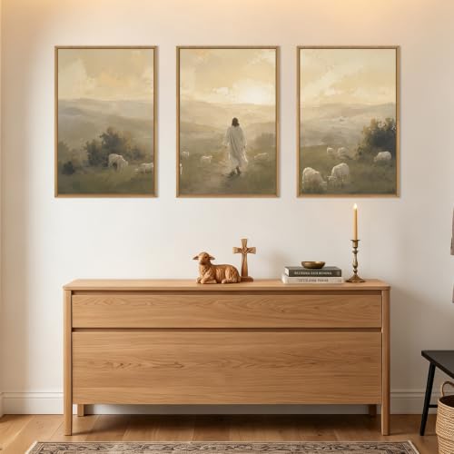 Vintage Jesus Lamb Framed Canvas Wall Art