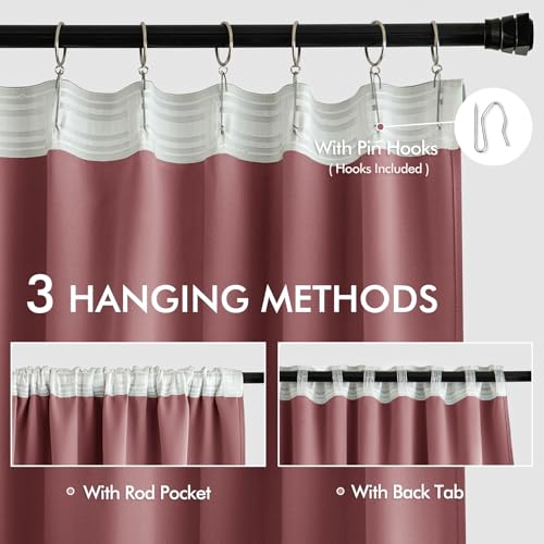 Dusty Rose Back Tab Blackout Curtains 52x96 Inch Long 2 Panels Set (2 Count)