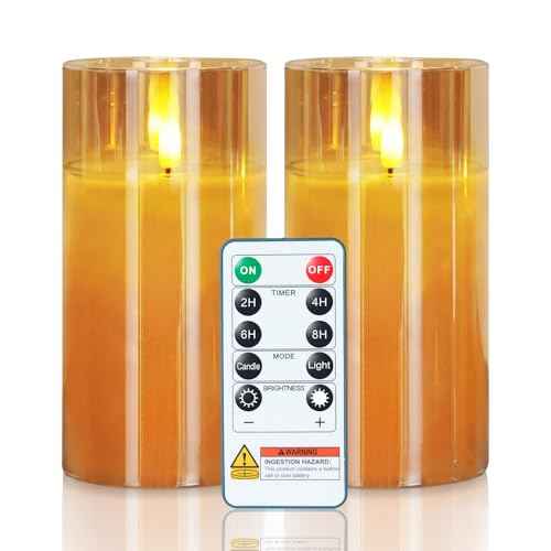 Amber Glass Flameless Candles (2 Count)