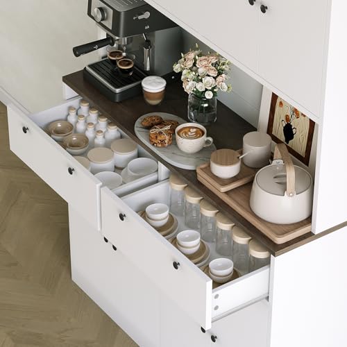 71" Tall Kitchen Pantry Storage Cabinet with Charging Station