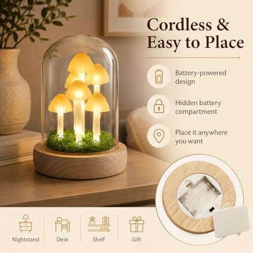Mushroom Lamp in Glass Dome
