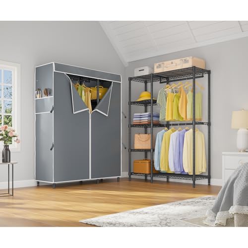 V7C Portable Closet for Hanging Clothes Heavy Duty Rack with Cover