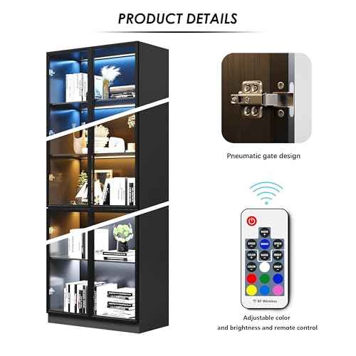 79'' Tall Glass Display Cabinet with LED Lights