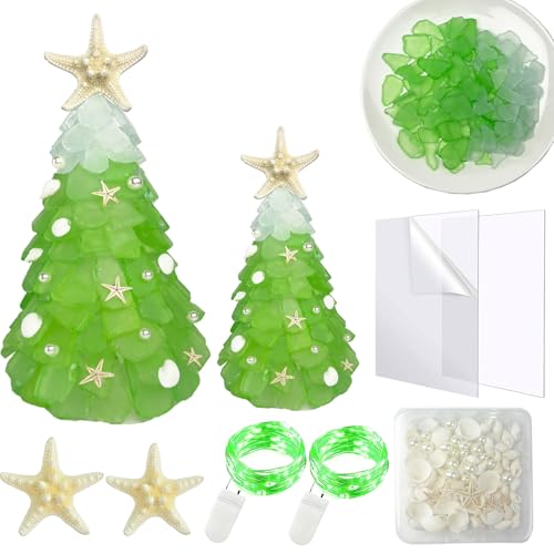 Christmas Tree DIY Kit Sea Glass Pieces for DIY Crafts Christmas Craft DIY Christmas Tree Lights Lamp Christmas Ornament Crafts