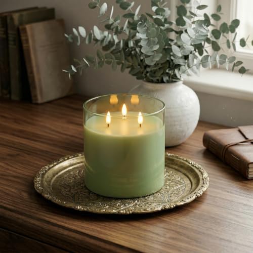 Sage Green Large Glass Flameless LED Candle