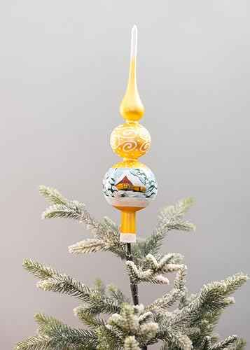 Spitz Glass Christmas Tree Topper Mouth Blown by Polish Artisans and Hand Decorated with Embellishments Made in Poland