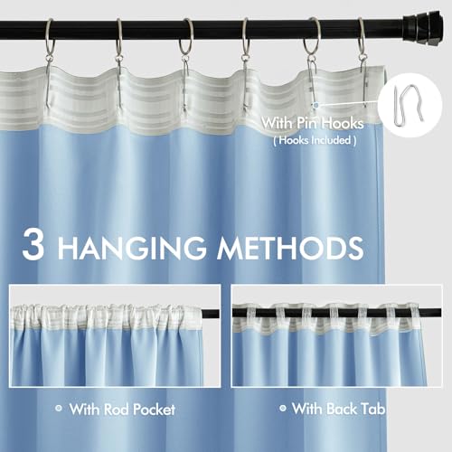 Sky Blue Back Tab Blackout Curtains 52x120 Inch Long 2 Panels Set (2 Count)