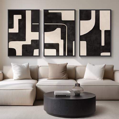 Large Framed Neutral Abstract Canvas Wall Art for Living Room
