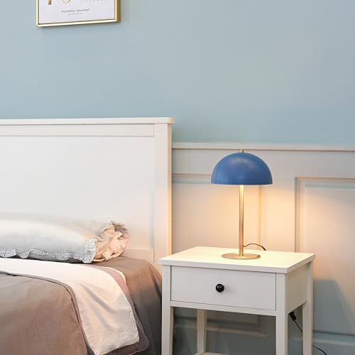 15" Matte Blue Desk Lamp with Matte Brass Accents