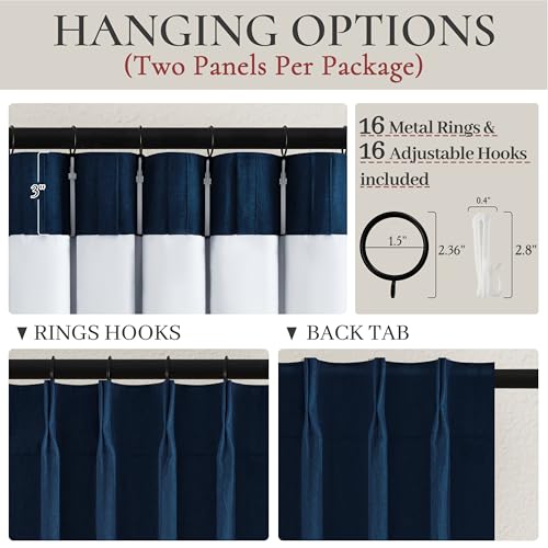 Navy Blue Blackout Curtains 90 Inch Length for Kids