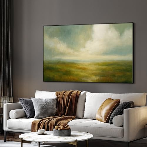 36"x60" Extra Large Framed Wall Art Soft Pastel Hills Dreamy Landscape Illustration for Home Living Room Bedroom Decor