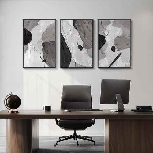 Large Framed Black and White Abstract Wall Art for Living Room (3 Count)