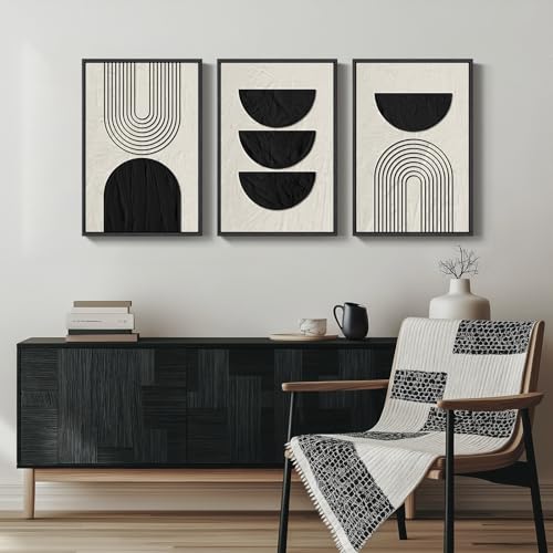 Framed Boho Black and White Abstract Wall Art Set (3 Count)