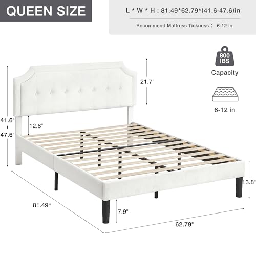 Queen Size Bed Frame with Velvet Upholstered Headboard