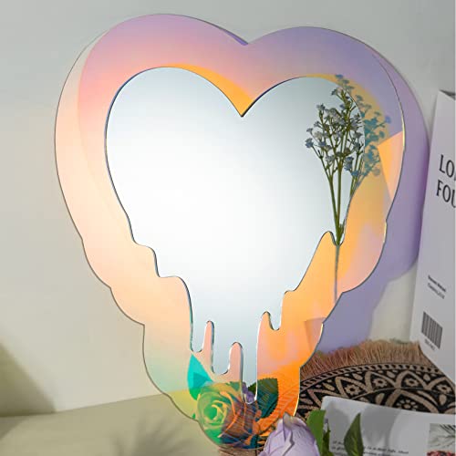Irregular Wall Mirror Wavy Acrylic Rainbow Mirror Room Decor Aesthetic Mirrors Amorphic Vanity Retro Mirrors for Bedroom Living Room Bathroom Entryway Wall Decor