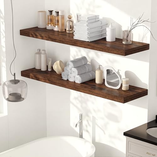72 x 12 Deep Floating Shelves Wall Mounted Set of 2 Rustic Brown