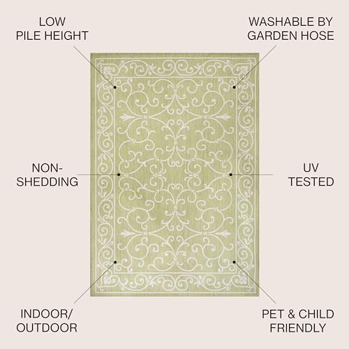 Vintage Filigree Indoor Outdoor Square Area Rug 5X5 Green