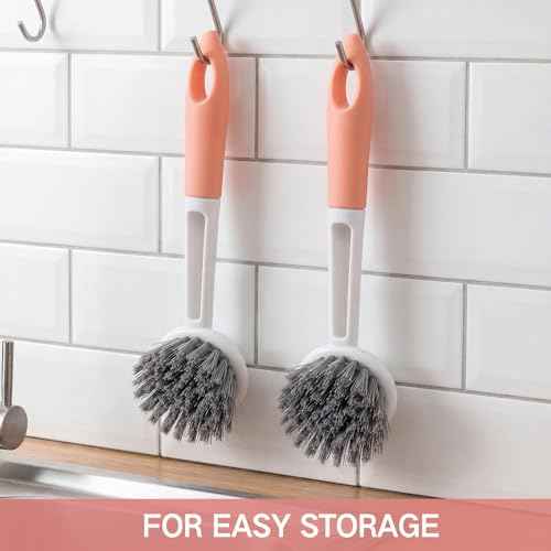 12 Pack Long Handle Dish Scrub Brush Stiff Bristles (12 Count)