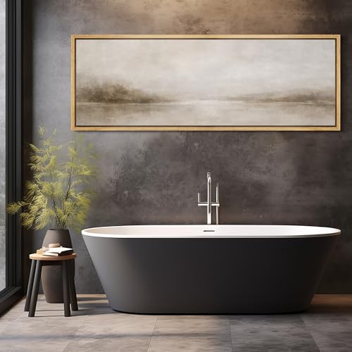 Large Framed Canvas Print Wall Art Misty Lake Landscape Antique Retro Fine Art Illustrations Decorative Colorful for Bedroom