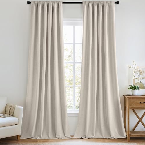 100% Blackout Back Tab Pleat Linen Curtains 50" Wx63 L