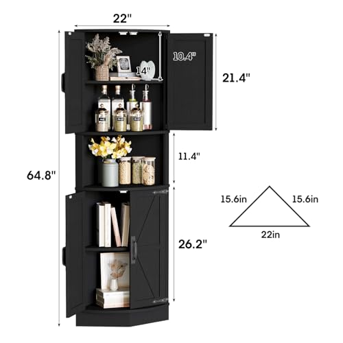 64.8" Tall Farmhouse Corner Cabinet with 4 Doors and 5 Storage Shelves