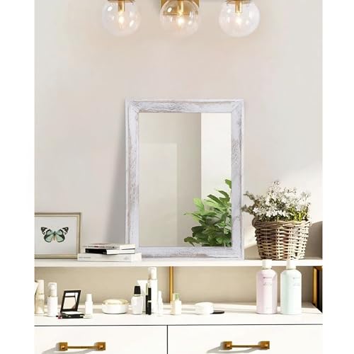 Mirrors for Wall Rustic Wood Framed Hanging Mirror Decorative for Farmhouse Bedroom Bathroom Living Room Entryway Hallway Small White