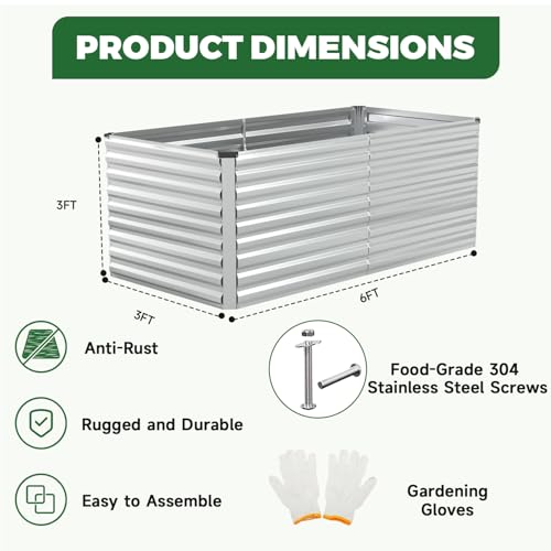 6x3x3ft Outdoor Metal Raised Garden Bed
