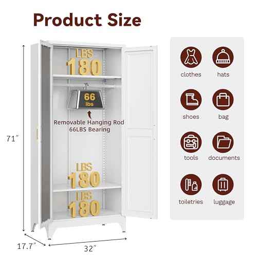 71" Tall Wardrobe Closet with Mirror and Doors