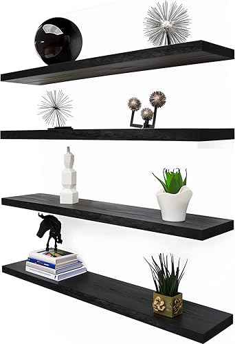 36 Inch Floating Shelves for Wall Rustic Black Wood Wall Shelves for Bedroom Set of 4 (4 Count)