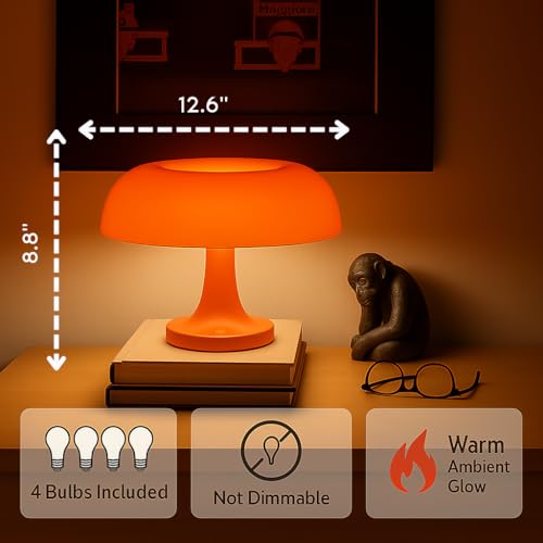 Orange Mushroom Lamp with 4 Replacable Bulbs