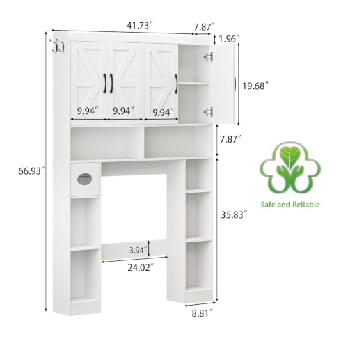 Farmhouse Over The Toilet Storage Cabinet with 4 Barn Doors