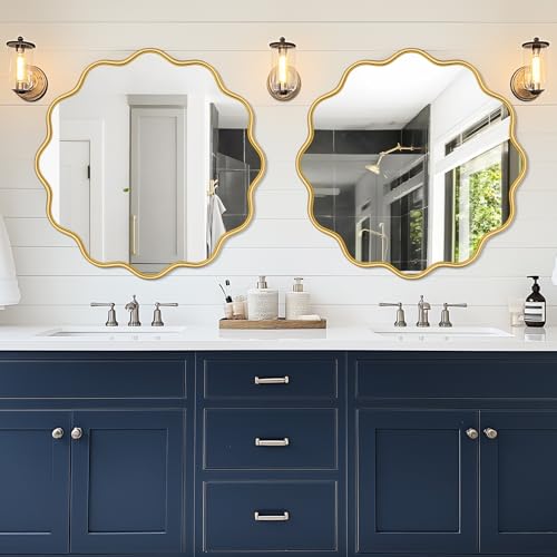 Gold Round Mirror 36 Inch Wavy Bathroom Vanity Mirror Gold Frame Modern Wall Mirror Decorative Wall