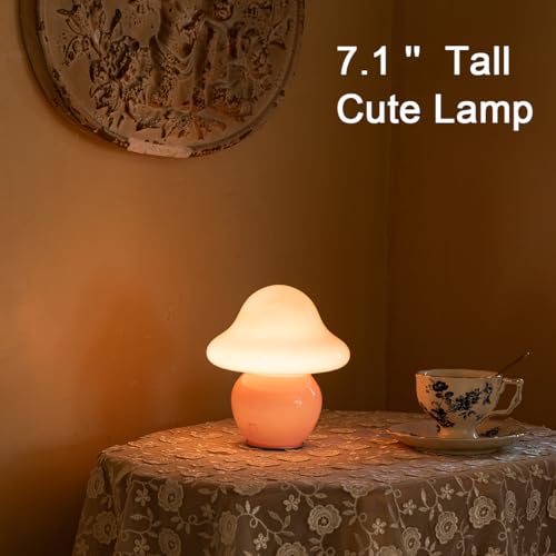 Mushroom Lamp Pink Glass Mushroom Table Lamp for Bedrooms