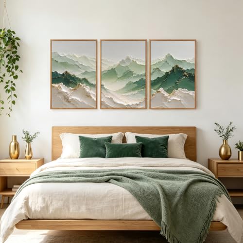 3D Textured Green Mountain Landscape Framed Wall Art 24x36 Inch