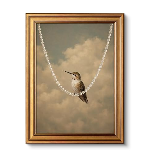 Vintage Hummingbird Pearl Necklace Wall Art Decor