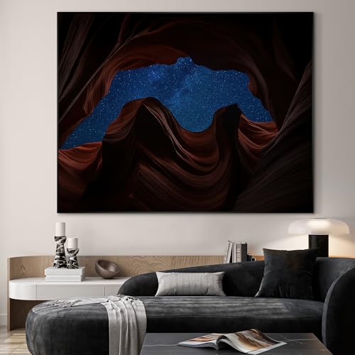 60"x72" Extra Large Framed Wall Art Starry Night Sky Through Antelope Canyon Rock Arch for Home Living Room Bedroom Decor