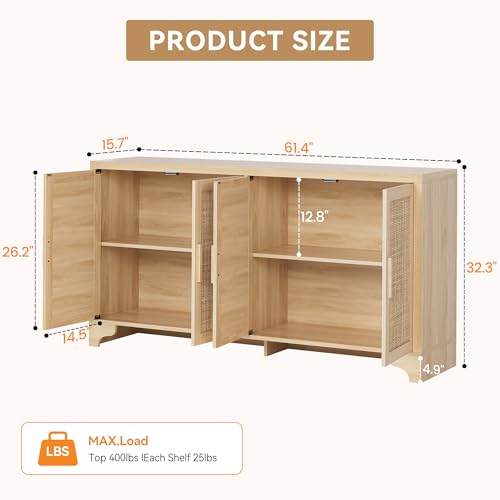 Natural Rattan Storage Cabinet with Shelves