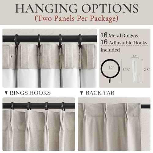 Natural Linen Black Out 54 Inches Long Boho Small Curtains 2 Panels Set