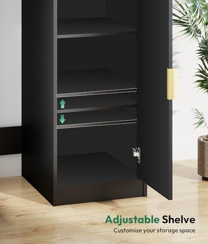 37" Fluted Mini Fridge Cabinet with Storage and Power Outlet