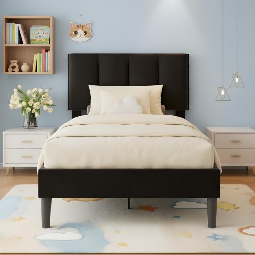Twin Size Bed Frame with Upholstered Headboard