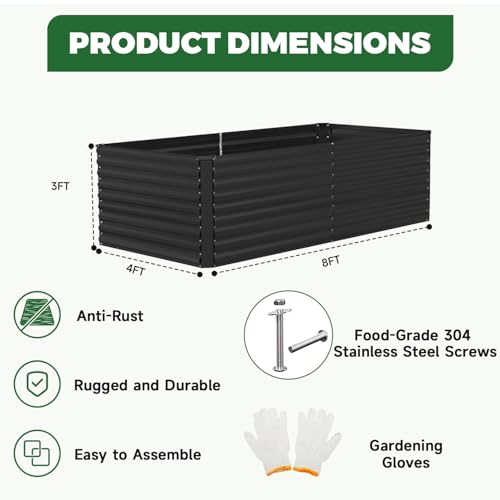 8x4x3ft Outdoor Metal Raised Garden Bed (2 Count)