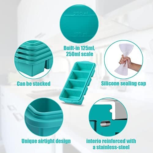 Silicone Freezing Tray with Lid, Large Ice Cube Tray Non-stick Soup Freezer Container with 4 Compartments for Storing and Freezing Soups, Broths, Sauces and Liquid Diets, Oven and Dishwasher Safe…