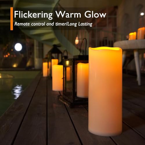 12" x 5" Large Waterproof Outdoor Flameless Candles with Remote Control and Timer (4 Count)