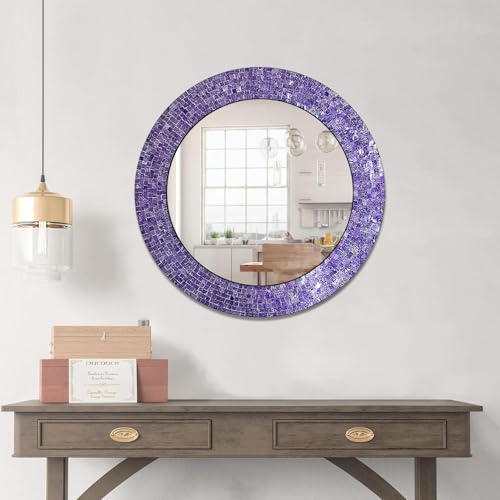 24" Round Rainbow Mosaic Wall Mirror
