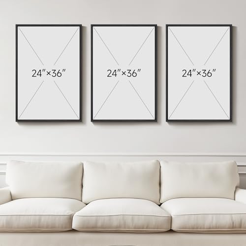 Large Framed Black and White Abstract Canvas Wall Art for Living Room (3 Count)