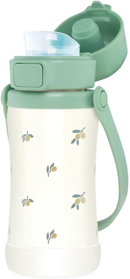 GROSMIMI Slow Flow Toddler Tumbler Water Bottle BPA Free 10 oz. (Stainless Steel, Olive)