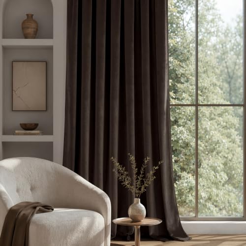 Brown Blackout Velvet Curtains Drapes 90 Inch Long 52"x90" Bedroom (2 Count)
