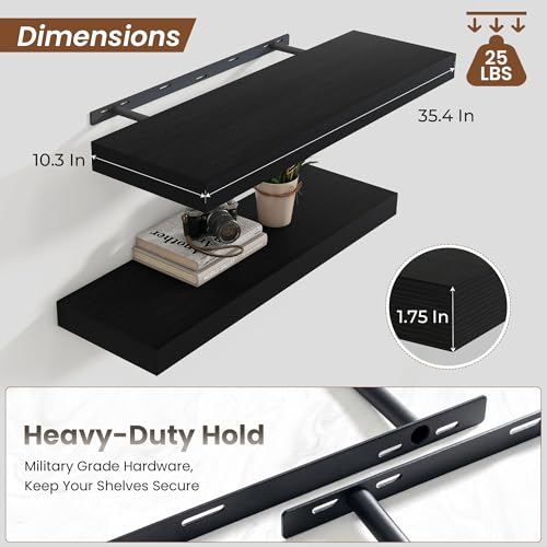 Floating Shelves 35.7" W x 10.3" D Black Set of 1