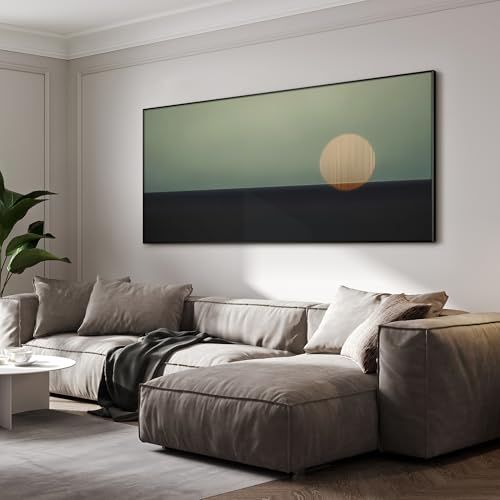 36"x72" Extra Large Framed Wall Art Minimalist Seascape Sunset with Golden Sun on Horizon for Home Living Room Bedroom Decor