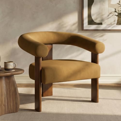 Barrel Accent Chairs Set of 2 with Armrests and Walnut Wood Legs (2 Count)